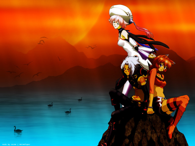 Anime girls rock water ducks free wallpaper for desktop - medium preview image