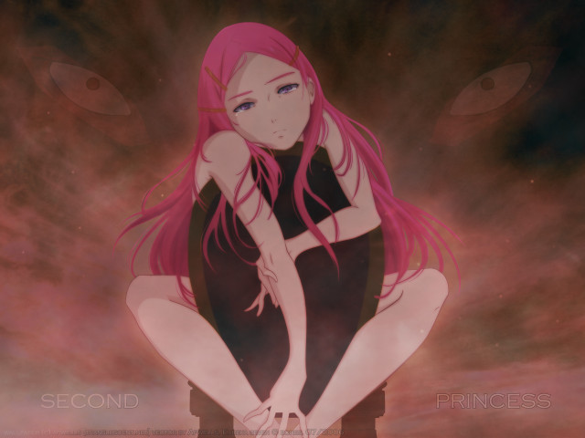 Pink haired girl stool dark free wallpaper for desktop - medium preview image