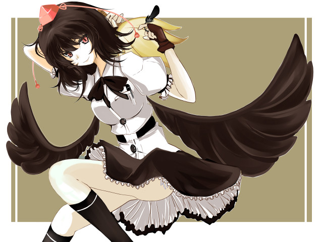 Maid cat wings redeyes kneehighs free wallpaper for desktop - medium preview image