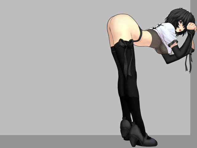Woman black stockings boots leaning free wallpaper for desktop - medium preview image