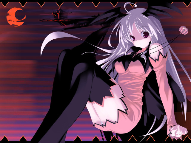 Gothic anime woman whitehair blackcat free wallpaper for desktop - medium preview image
