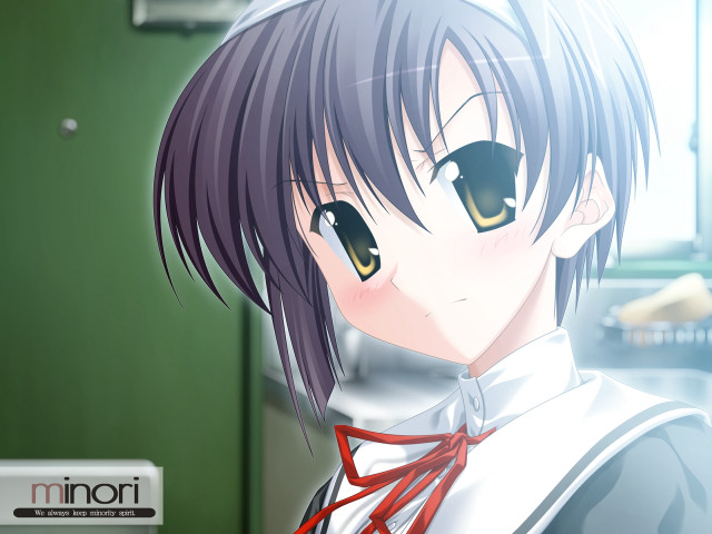 Anime girl green background school free wallpaper for desktop - medium preview image