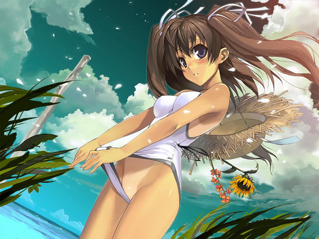 Girl sunflower beach fantastic anime free wallpaper for desktop - medium preview image