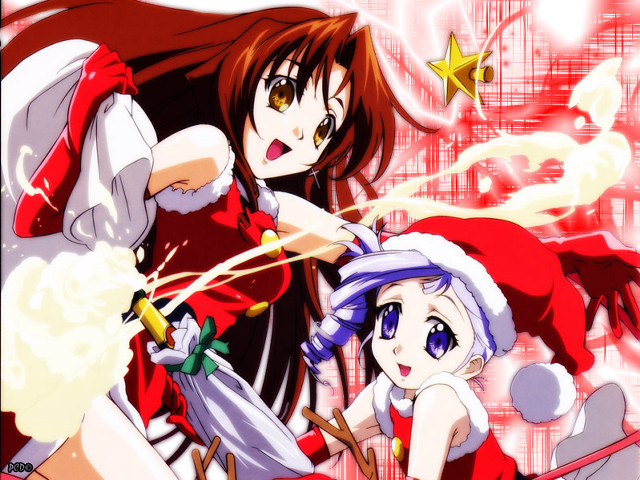 Anime girls red white christmas free wallpaper for desktop - medium preview image