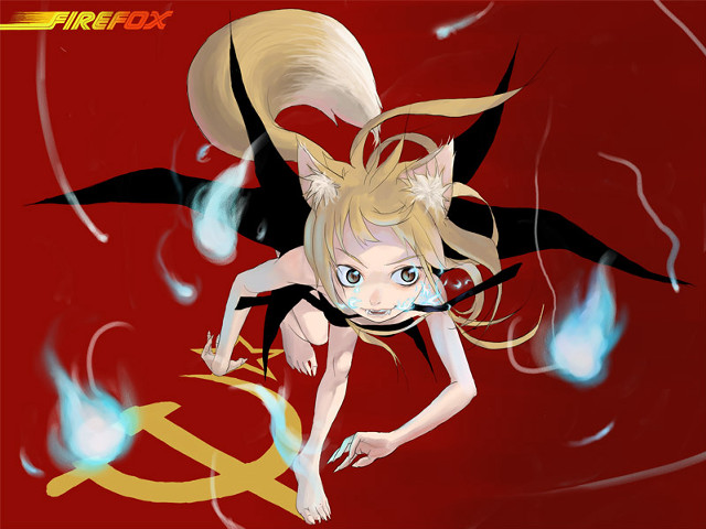 Cartoon girl fox tails blue free wallpaper for desktop - medium preview image