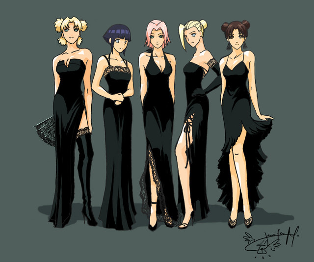 Women black dresses group anime free wallpaper for desktop - medium preview image
