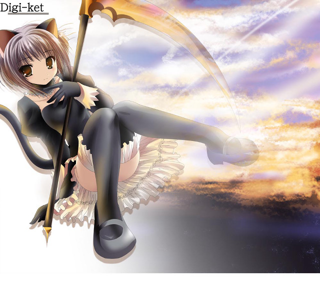 Anime catgirl sunset sky clouds free wallpaper for tablet - medium preview image