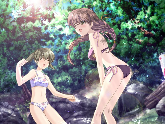 Anime girls bikinis water forest free wallpaper for desktop - medium preview image