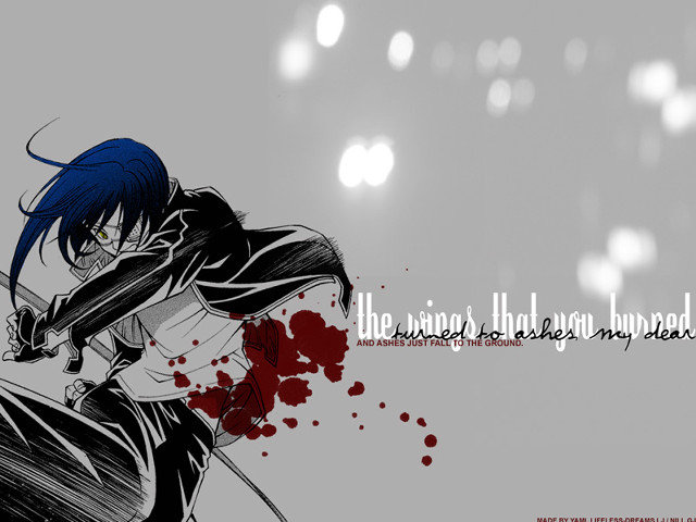 Anime bluehair sword blood wings free wallpaper for desktop - medium preview image
