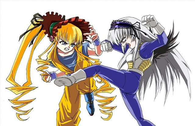 Baioken eishun 2girls blonde yellow free wallpaper for desktop - medium preview image