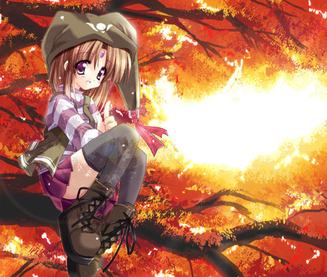 Woman tree branch autumn leaves free wallpaper for desktop - medium preview image