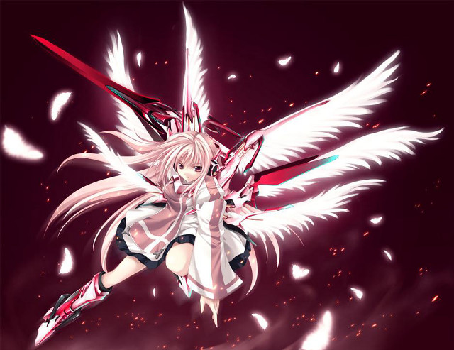 White haired angel wings flying free wallpaper for desktop - medium preview image
