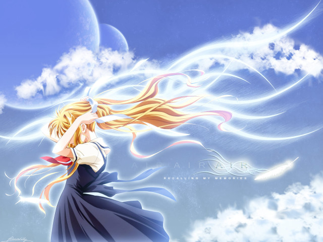 Girl blue dress flying clouds #3 free wallpaper for desktop - medium preview image