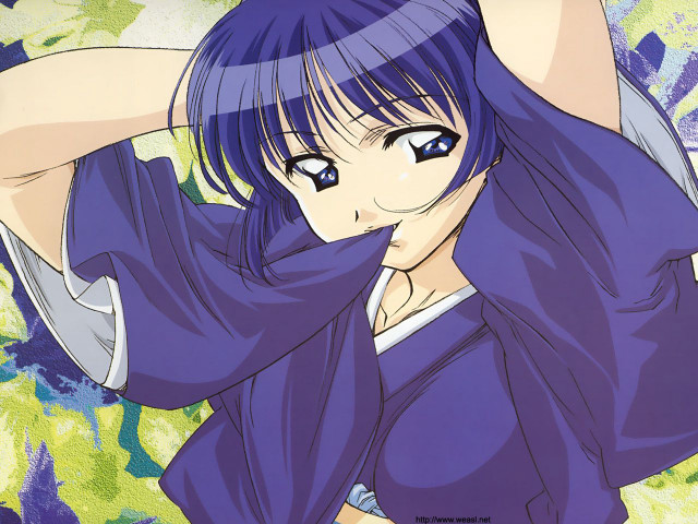Blue hair girl kimono posing free wallpaper for desktop - medium preview image