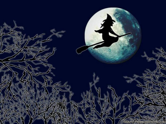 Witch flying sky full moon free wallpaper for desktop - medium preview image