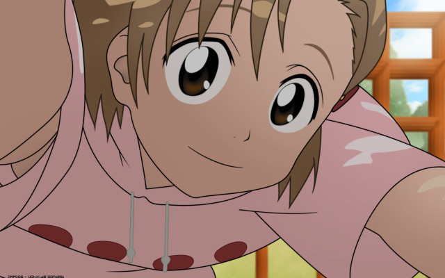 Girl browneyes pinkshirt window sill free wallpaper for desktop - medium preview image