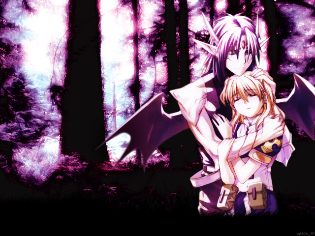 Anime couple elf hug cherry free wallpaper for desktop - medium preview image