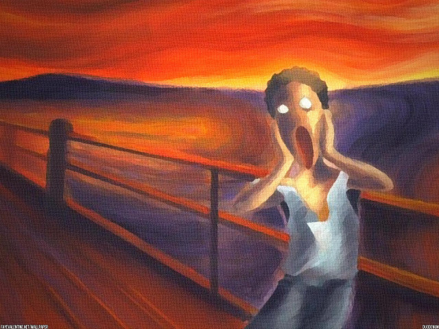 Woman telescope sunset water mountains free wallpaper for desktop - medium preview image