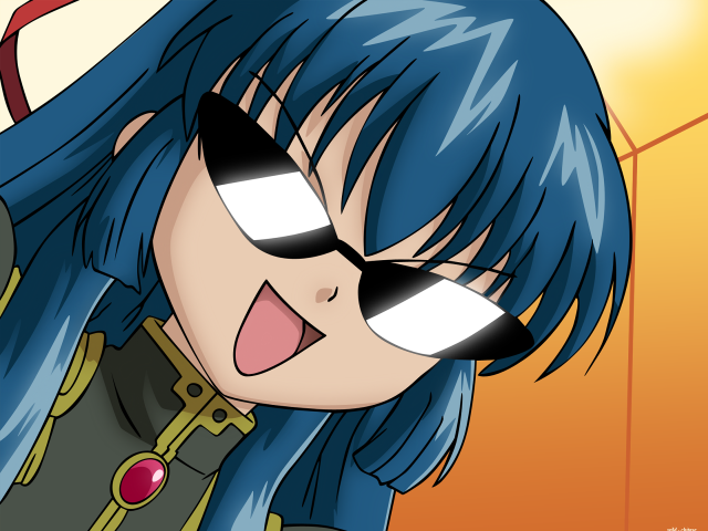 Cartoon girl blue hair sunglasses free wallpaper for desktop - medium preview image