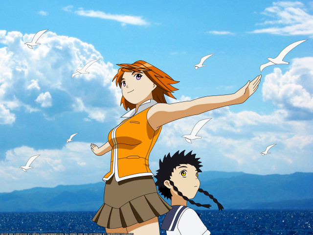 Girl boy water birds sky free wallpaper for desktop - medium preview image