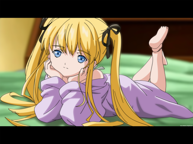 Blonde girl laying on bed free wallpaper for desktop - medium preview image