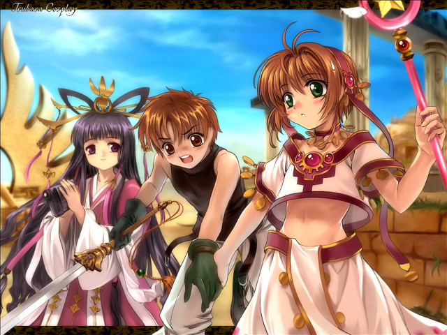 Anime girls swords castle sky free wallpaper for desktop - medium preview image