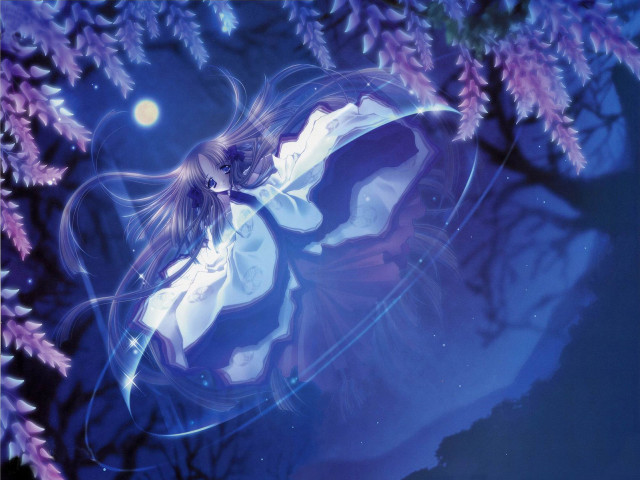 Flying woman purple tree fullmoon free wallpaper for desktop - medium preview image