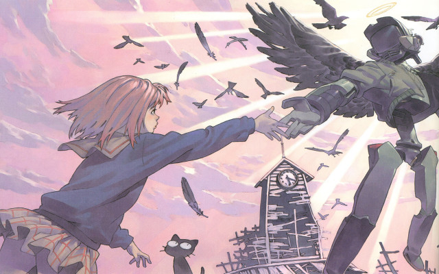 Woman bird arm pink sky free wallpaper for desktop - medium preview image