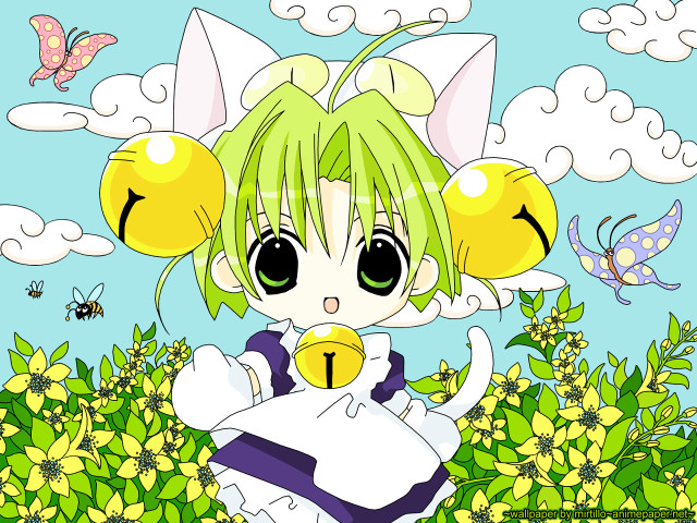 Green haired girl yellow ball free wallpaper for desktop - medium preview image