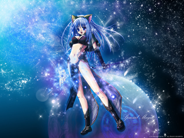 Anime girl blue hair cat #4 free wallpaper for desktop - medium preview image