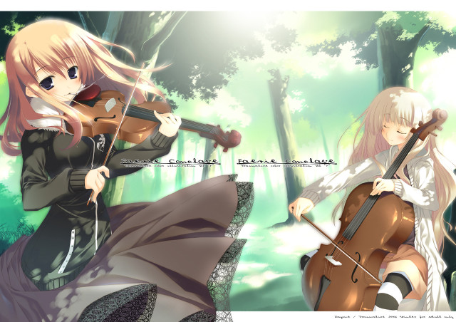 Anime girls violin forest music free wallpaper for desktop - medium preview image