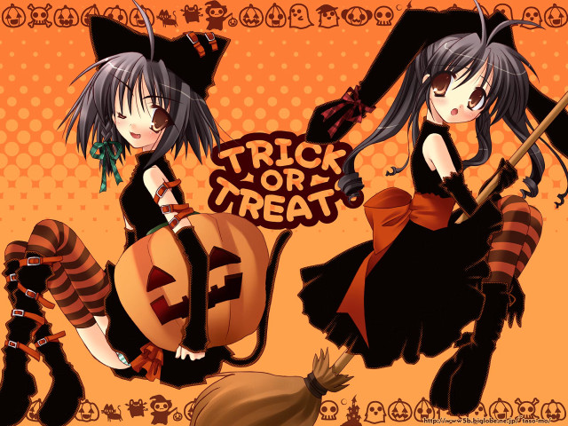 Anime witches pumpkins halloween trickortreat free wallpaper for desktop - medium preview image