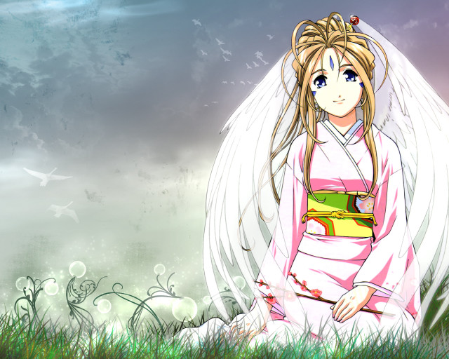 Angel wings blonde girl kimono free wallpaper for desktop - medium preview image