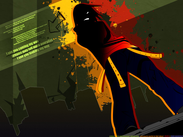 Man red yellow jacket skateboard free wallpaper for desktop - medium preview image
