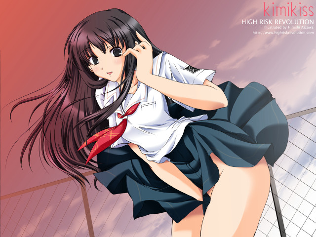 Girl school uniform cellphone fence free wallpaper for desktop - medium preview image