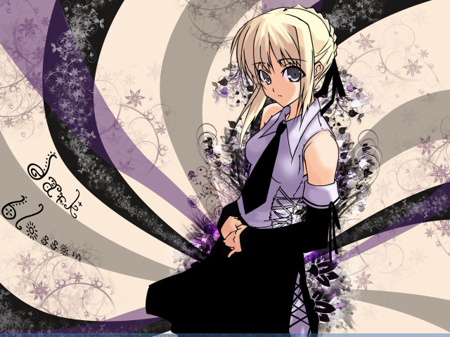Blonde woman purple dress anime free wallpaper for desktop - medium preview image