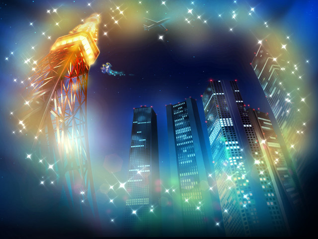 City rocket stars bird magical free wallpaper for desktop - medium preview image