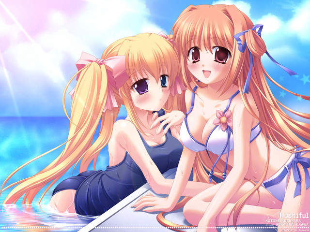 Anime girls surfboard water blonde free wallpaper for desktop - medium preview image