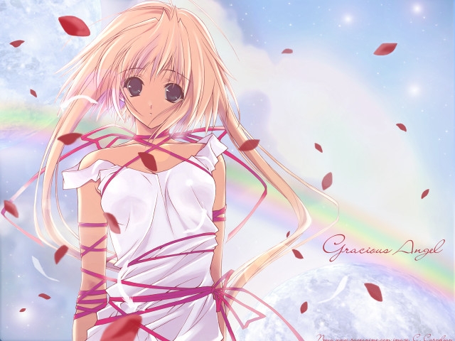 Blonde girl white dress rainbow free wallpaper for desktop - medium preview image