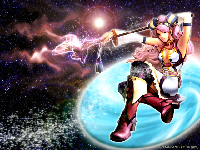 Space suit woman sword star free wallpaper for desktop - medium preview image