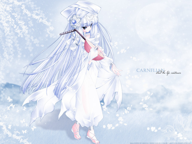Anime white dress long hair free wallpaper for desktop - medium preview image