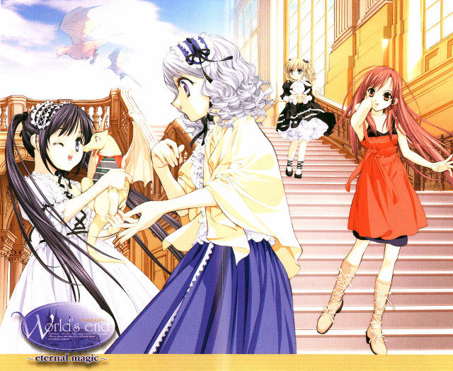 Anime girls staircase rayonism official free wallpaper for desktop - medium preview image