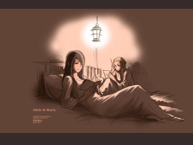 Romantic illustration two women couch free wallpaper for desktop - medium preview image