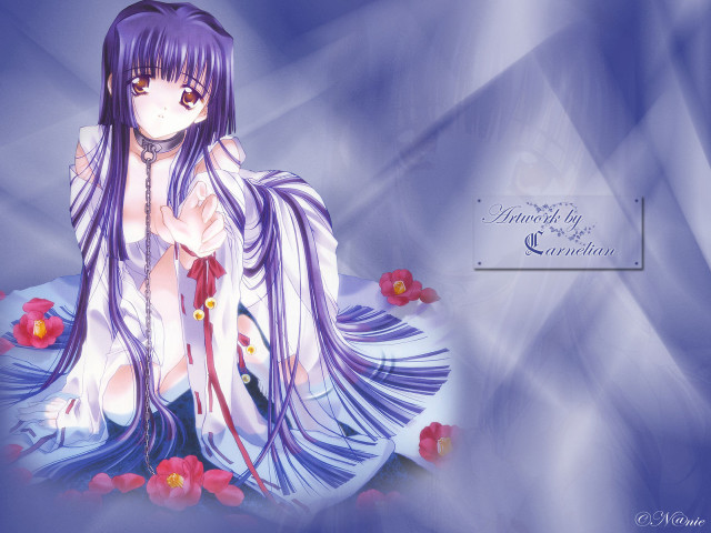 Anime girl purple hair blue free wallpaper for desktop - medium preview image