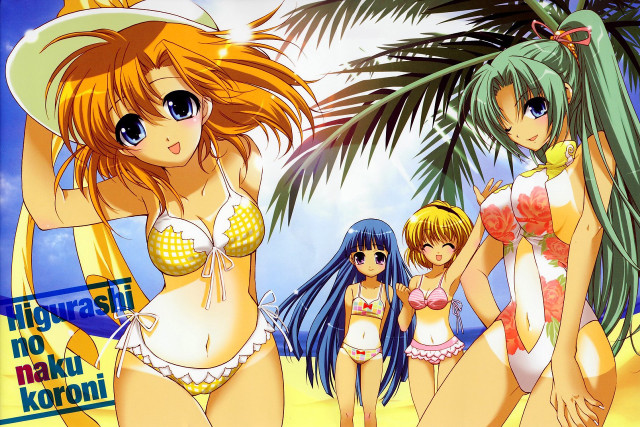 Beach girls palm tree bikini #2 free wallpaper for desktop - medium preview image