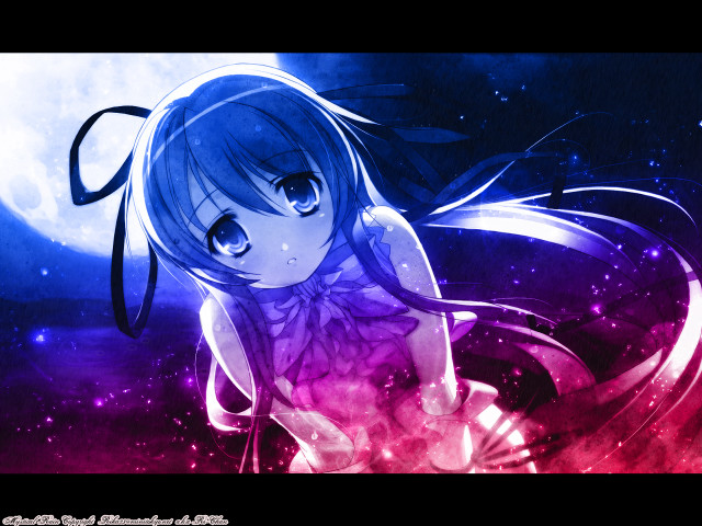 Girl ponytail moon stars purple free wallpaper for desktop - medium preview image