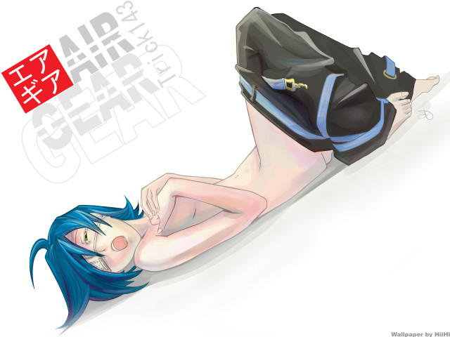 Woman bluehair barefoot backpack lying free wallpaper for desktop - medium preview image