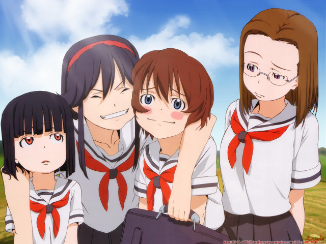 Girls field blue sky school free wallpaper for desktop - medium preview image