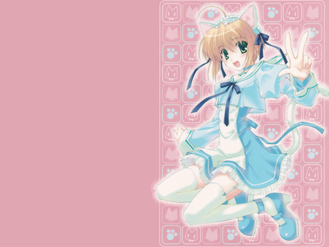 Girl blue dress peace cat free wallpaper for desktop - medium preview image