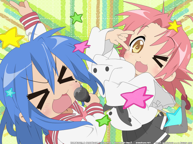 Anime bluepink hair stuffedanimal rayonism free wallpaper for desktop - medium preview image